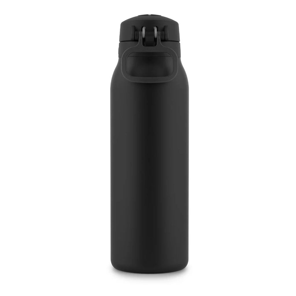Flip & Fill 32Oz Insulated Stainless Steel Water Bottle, Leak-Proof Straw Lid, Black