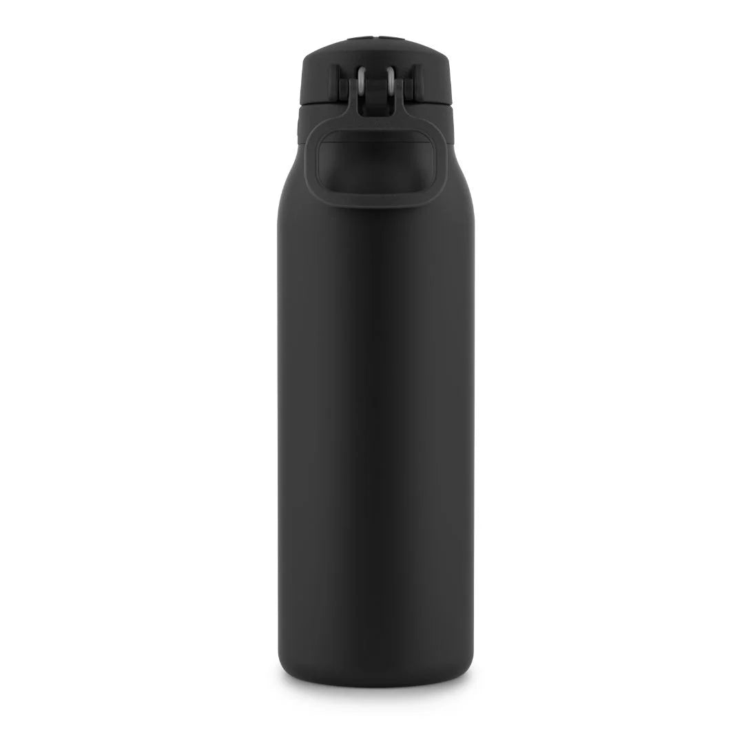 Flip & Fill 32Oz Insulated Stainless Steel Water Bottle, Leak-Proof Straw Lid, Black
