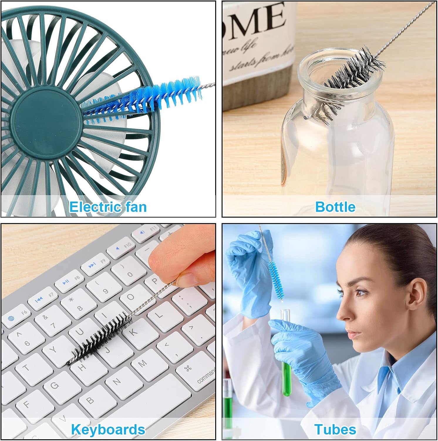 Reusable Straw Cleaning Brushes Bottle Test Tube Long Straw Cleaning Brush Nylon Washing Tool Reusable Bottle Brush in Different Size (Blue-Black,16 Pieces)