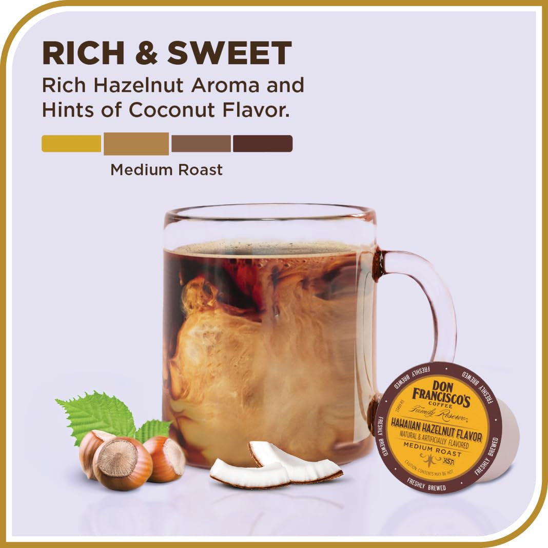 Hawaiian Hazelnut Flavored Coffee Pods, 55 Count, Medium Roast, Compatible with Keurig Brewers