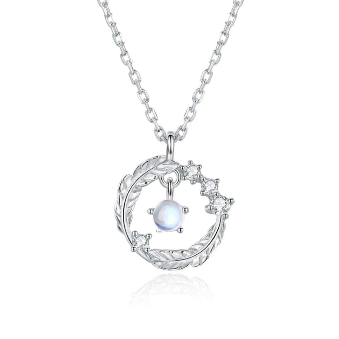 925 Silver Plated Feather Pendant Necklace with Moonstone Bead – Color Changing Aurora Choker for Women