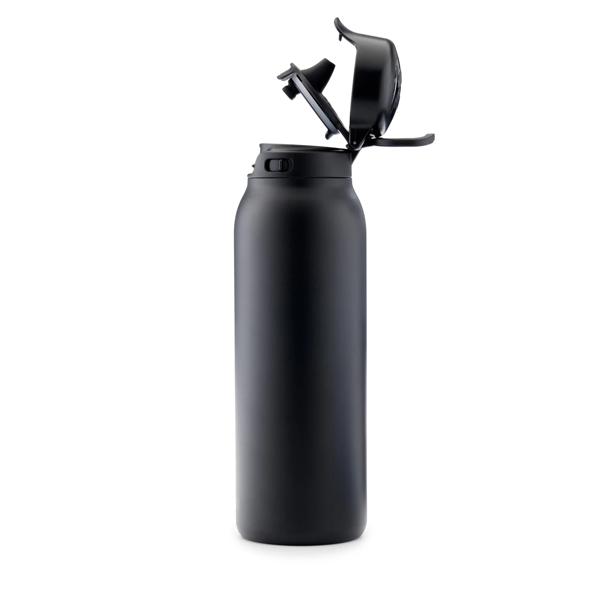 Flip & Fill 32Oz Insulated Stainless Steel Water Bottle, Leak-Proof Straw Lid, Black