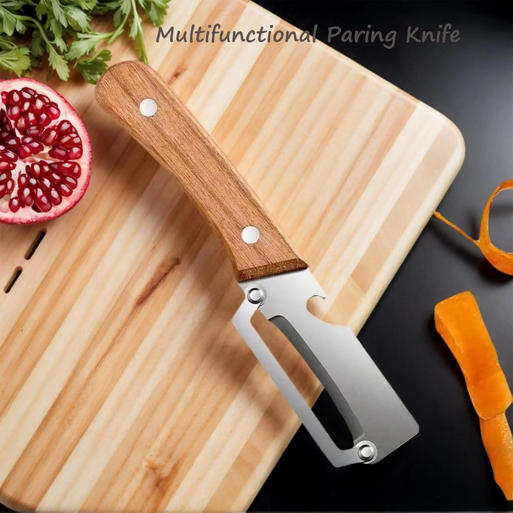 2PCS 2-In-1 Vegetable Peeler with Bottle Opener, Premium Stainless Steel Sharp Blade, Ergonomic Wooden Handle Kitchen Tool for Apple Potato Pumpkin Papaya Carrot Zucchini