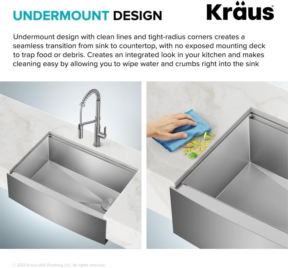 Kore 30-Inch Farmhouse Workstation with in Sink Dish Drying Rack, Stainless Steel Kitchen Sink, KWF410-30