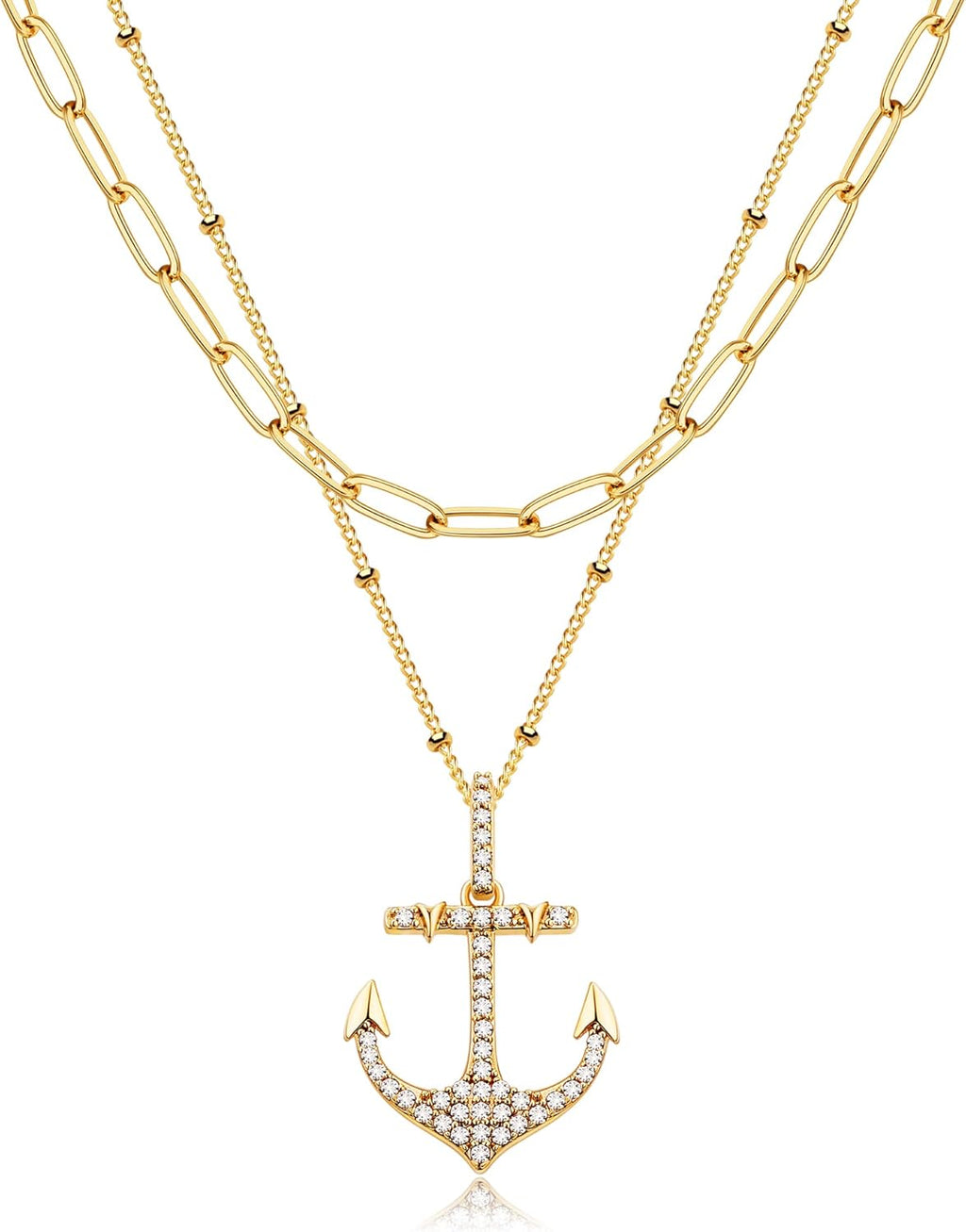 Layered Heart Necklace Pendant Handmade 18K Gold Plated Dainty Gold Choker Arrow Bar Layering Long Necklace for Women