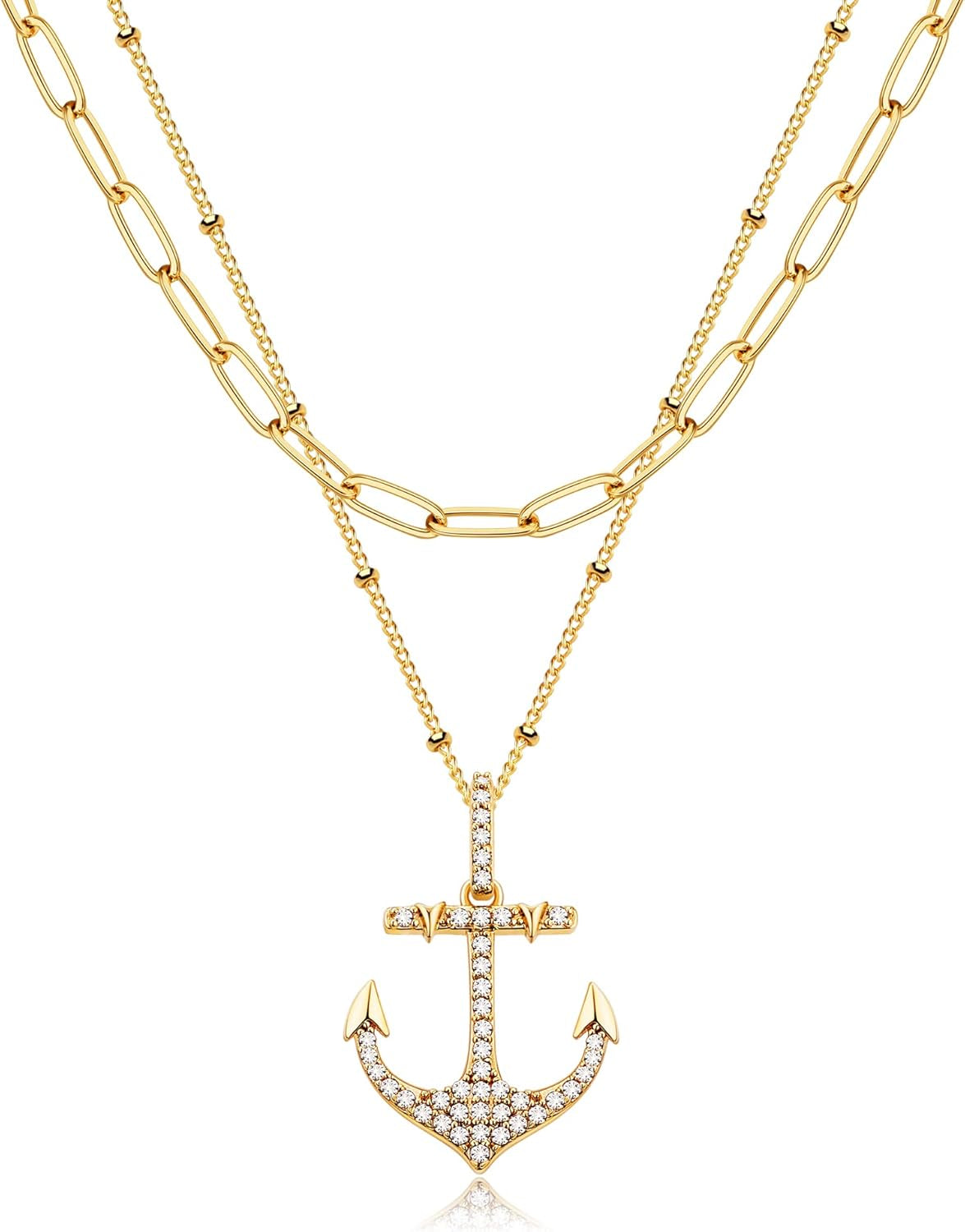 Layered Heart Necklace Pendant Handmade 18K Gold Plated Dainty Gold Choker Arrow Bar Layering Long Necklace for Women
