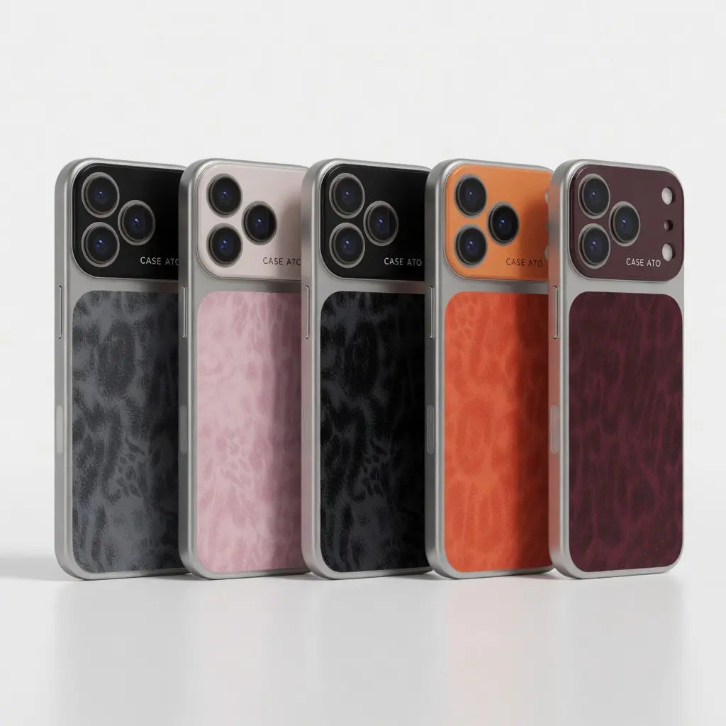 Luxury Leopard Print Large Viewfinder Phonecase for Iphone 17 Pro Max 16 15 14 Pro Max Series, Tpu+Pcdual-Layer Shockproof Protective Cover Withanti-Scratch, Non-Slip & Full Camera Lensprotection, Stylish Orange Faux Suede Texture Outdoorfun