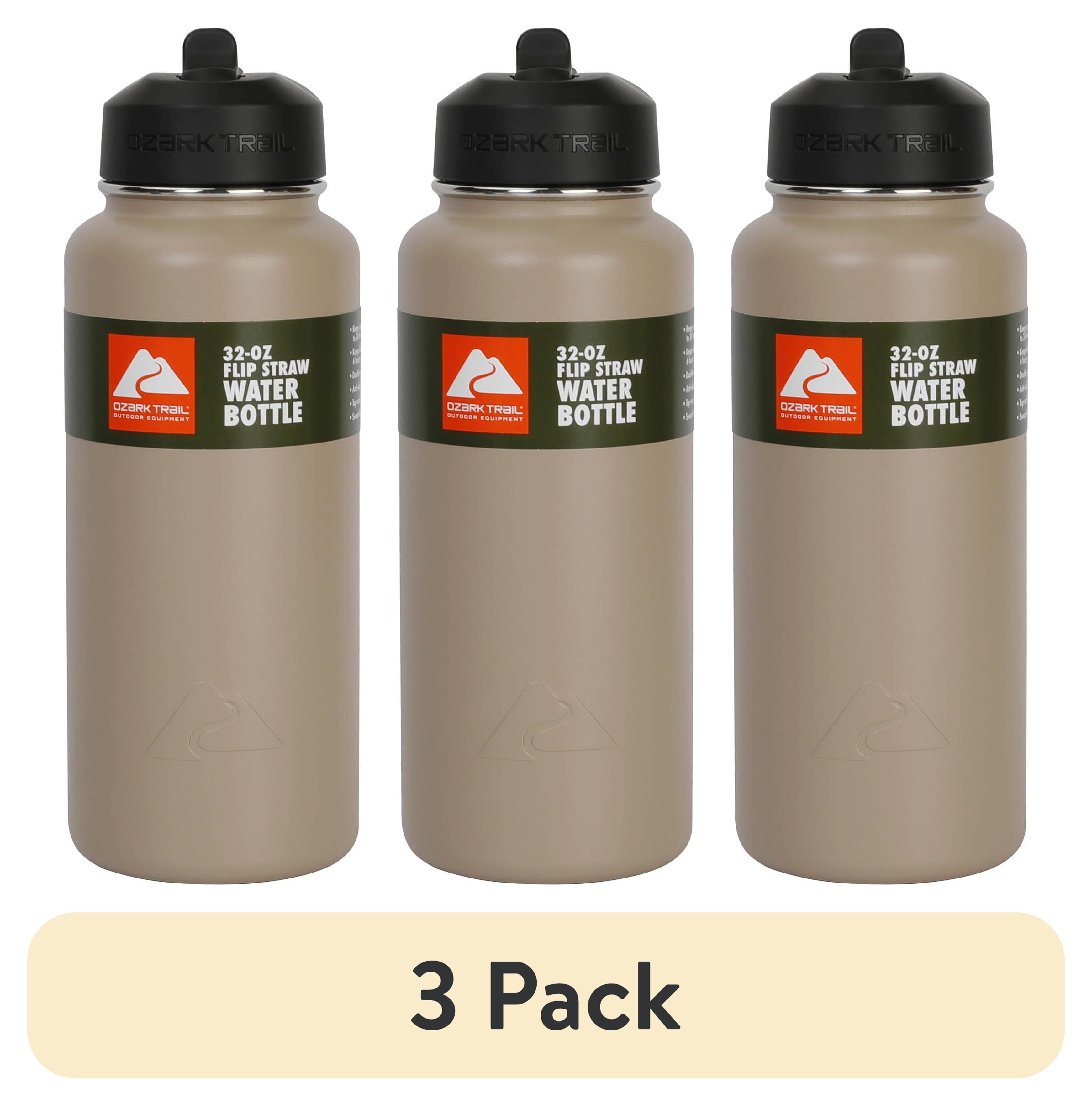 (3 Pack)  32 Oz Stainless Steel Insulated Flip-Straw Water Bottle, Tan