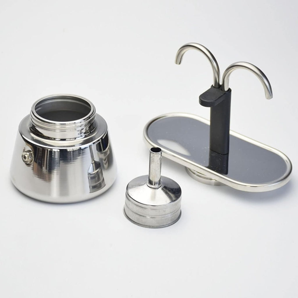 100ml Stainless Steel Mini Moka Pot - Classic Italian Double Tube Espresso Maker for Quick and Easy Stovetop Coffee Preparation for Family and Friends