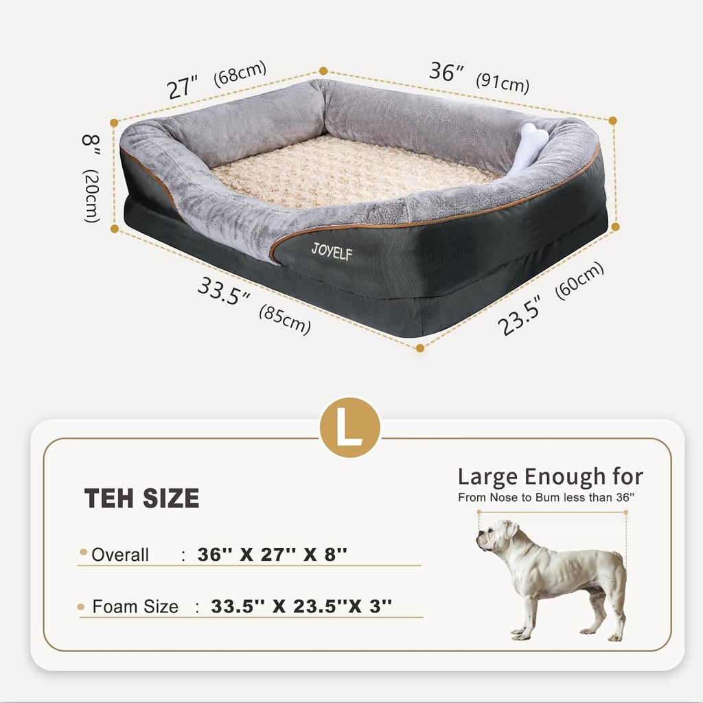 Large Memory Foam Dog Bed, Orthopedic Dog Bed & Sofa with Removable Washable Cover and Squeaker Toy as Gift