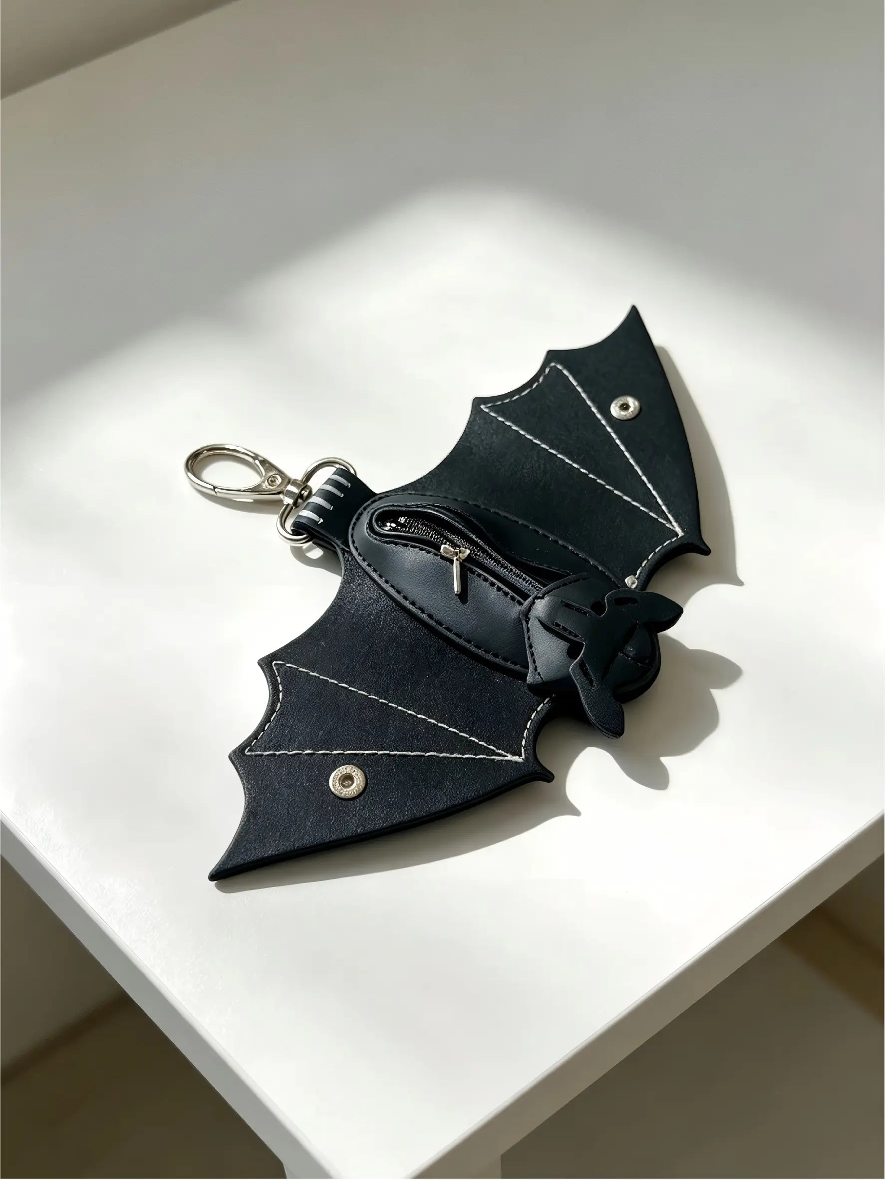 Leather Bat Coin Purse Keychain, Stylish Leather Design, Durable & Functional, Limited Edition Accessory, Perfect Gift Idea for Him Her, Gothic Cross Keychain