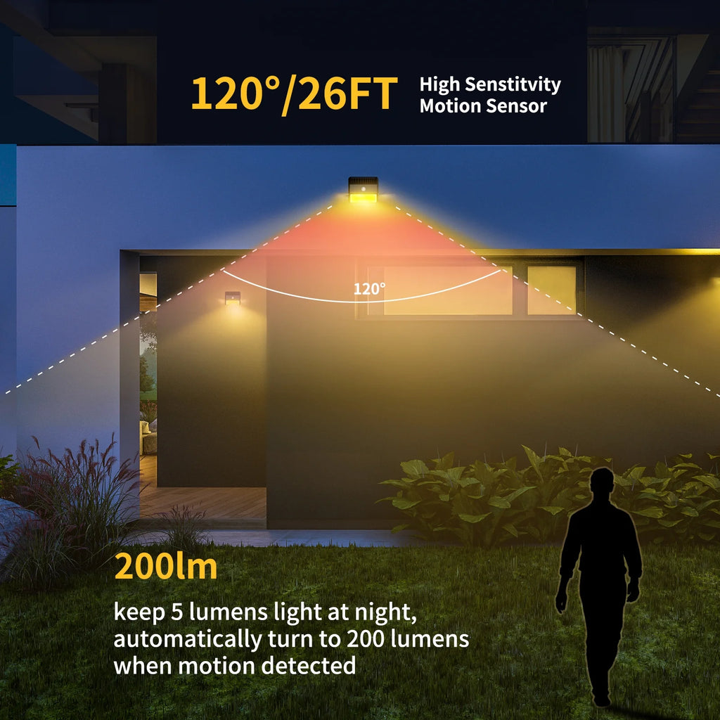 LED Solar Powered Motion Outdoor Security Wall Light, Motion Activated, 200 Lumens