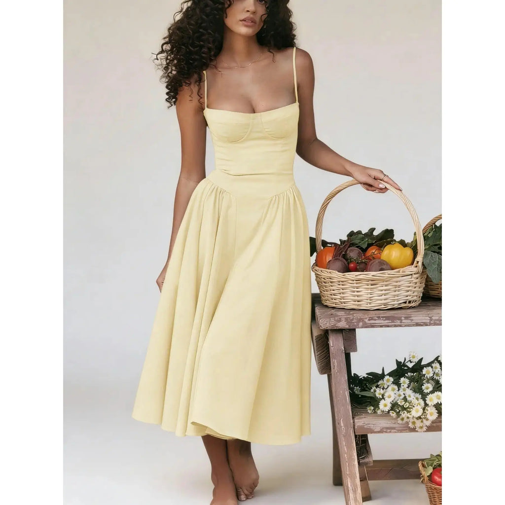 Summer New Dopamine Cute Backless Sleeveless Dress Women’S Backless Summer Dress French Vintage Slim Fit A-Line Dress Date Night Dress, Brunch Outfit, Viral Tiktok Fashion