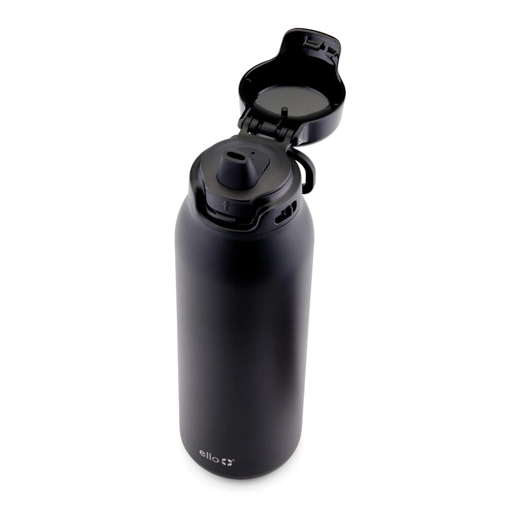 Flip & Fill 32Oz Insulated Stainless Steel Water Bottle, Leak-Proof Straw Lid, Black