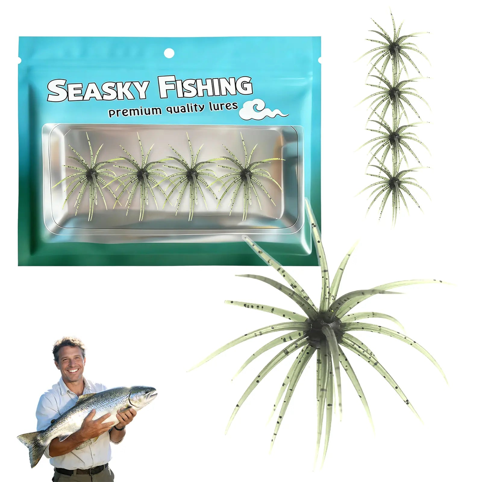 4Pcs Tentacle Creature Soft Fishing Lure Set - Japanese Sea Urchin & Worm Bait for Bass, Snakehead - Slow Sinking Wacky/Neko Rig
