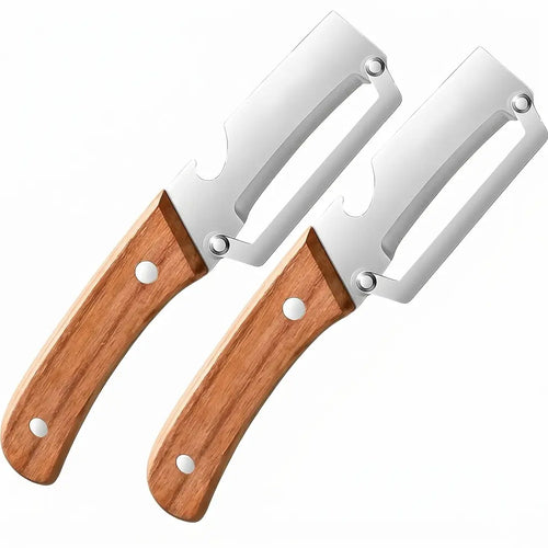 2PCS 2-In-1 Vegetable Peeler with Bottle Opener, Premium Stainless Steel Sharp Blade, Ergonomic Wooden Handle Kitchen Tool for Apple Potato Pumpkin Papaya Carrot Zucchini