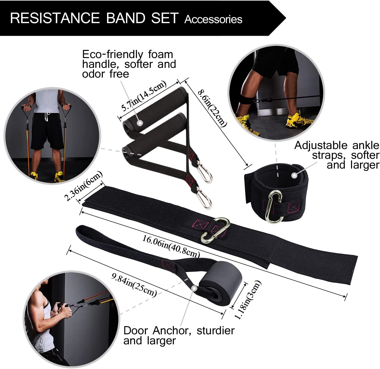 Exercise Resistance Bands with Handles - 5 Fitness Workout Bands Stackable up to 110/150/200/250/300 Lbs, Training Tubes with Large Handles, Ankle Straps, Door Anchor, Carry Bag