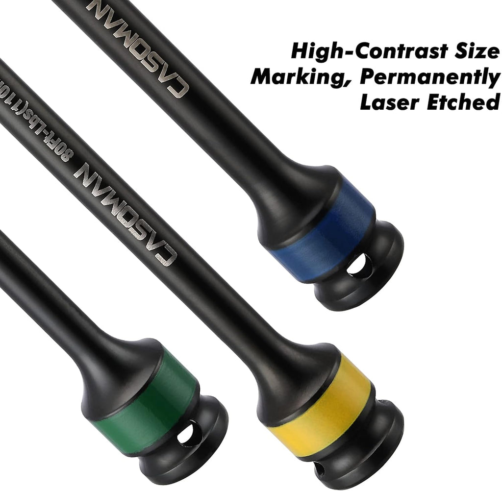 10 Piece 1/2" Drive 8 Inch Length Color-Coded Torque Extension Bar Set, 65 to 150 Ft-Lbs (90 to 200 Nm), Torque Extension Tool Set