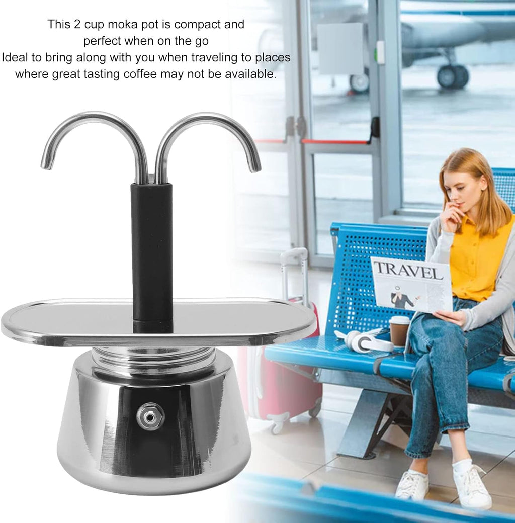 100ml Stainless Steel Mini Moka Pot - Classic Italian Double Tube Espresso Maker for Quick and Easy Stovetop Coffee Preparation for Family and Friends