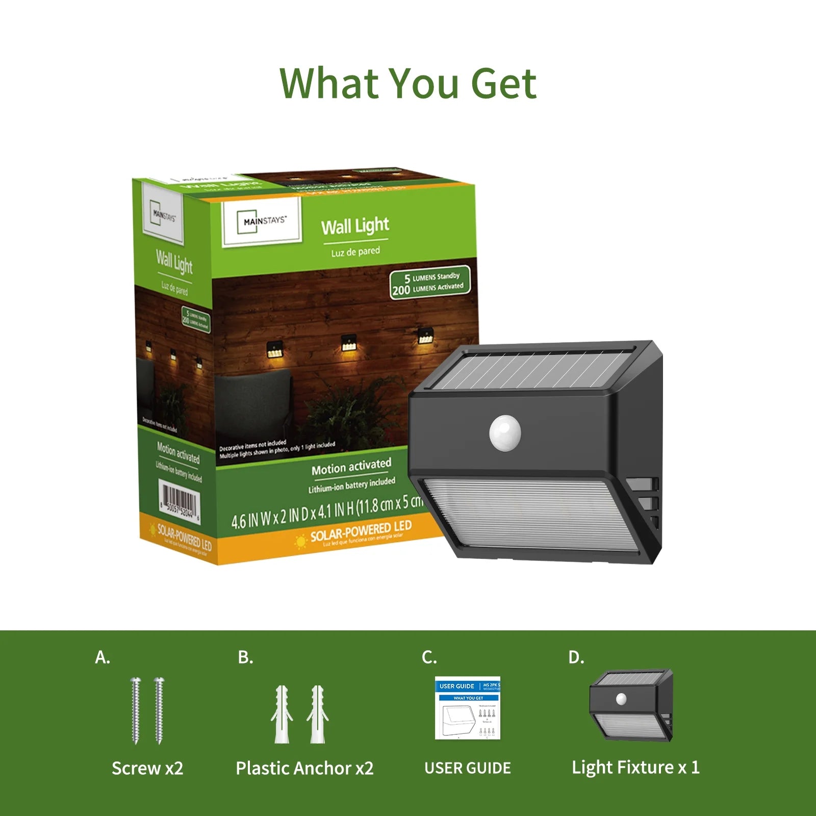 LED Solar Powered Motion Outdoor Security Wall Light, Motion Activated, 200 Lumens