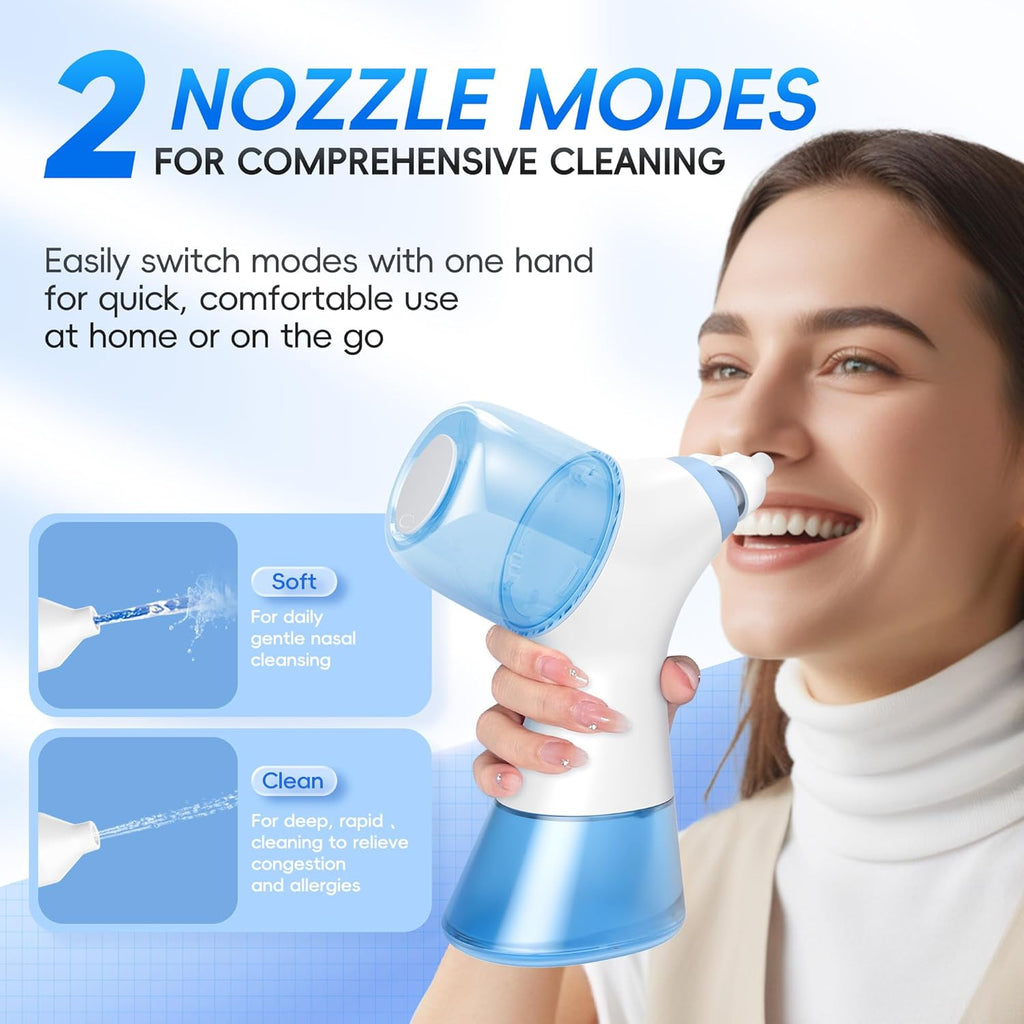 Electric Nasal Irrigation System with Dual Water Tank for Rapid Relief of Nasal Discomfort, Self-Cleaning and Automatic Waste Collection Features, Includes 30 Large Salt Packets
