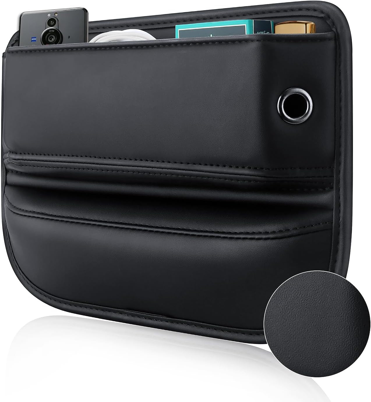 Car Seat Gap Filler, Universal Fit Car Seat Gap Storage Organizer, Premium Faux Leather Front Seats Adjustable Gap Filler, Car Seat Storage Box for Phones, Glasses, Wallets, Key (C 1 Pack)