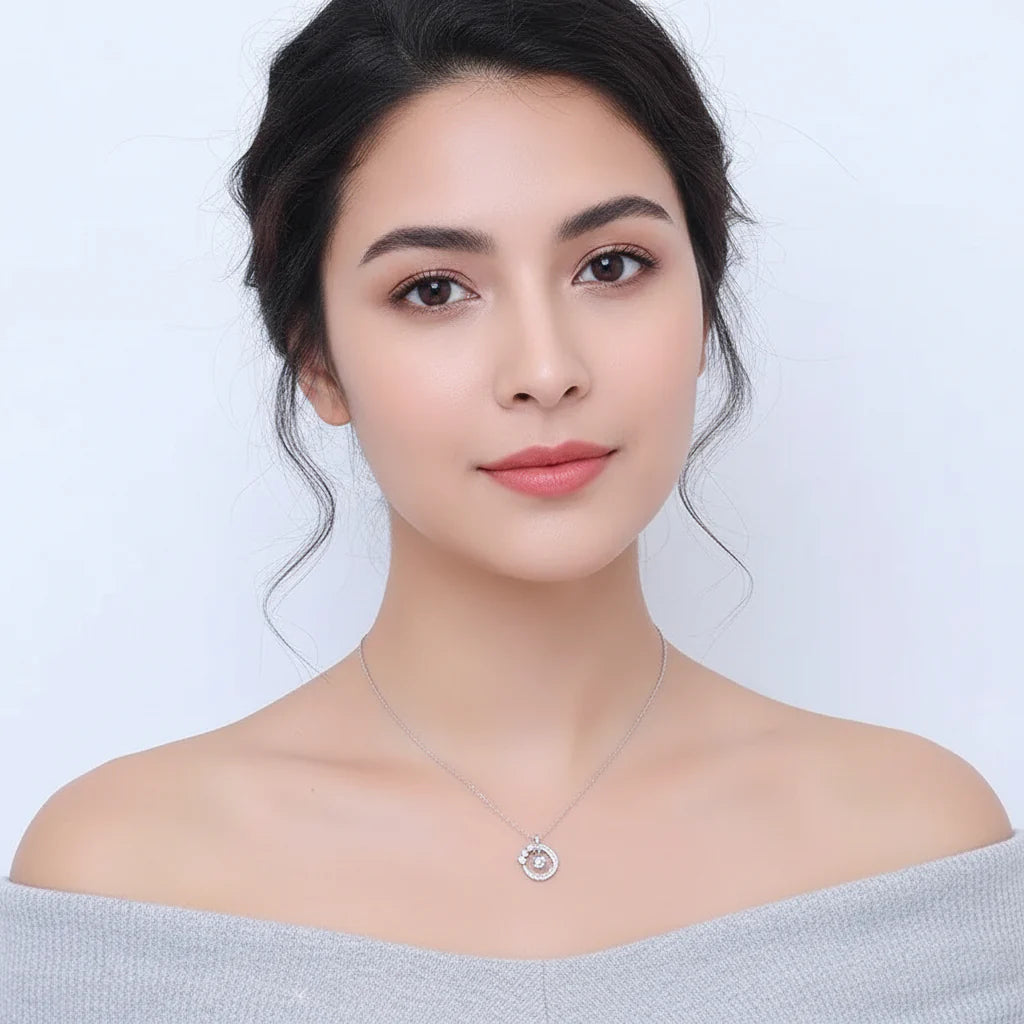 925 Silver Plated Feather Pendant Necklace with Moonstone Bead – Color Changing Aurora Choker for Women