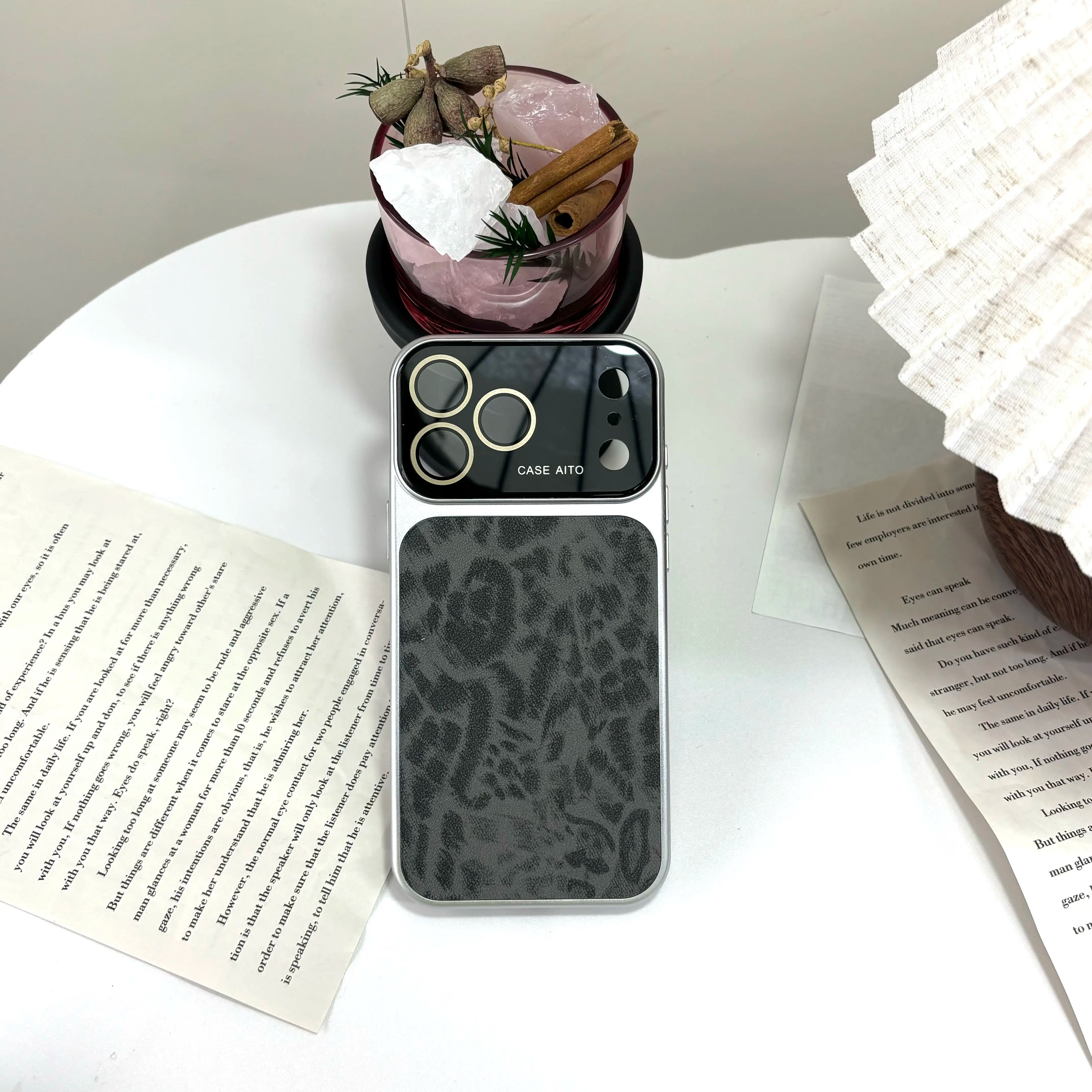Luxury Leopard Print Large Viewfinder Phonecase for Iphone 17 Pro Max 16 15 14 Pro Max Series, Tpu+Pcdual-Layer Shockproof Protective Cover Withanti-Scratch, Non-Slip & Full Camera Lensprotection, Stylish Orange Faux Suede Texture Outdoorfun
