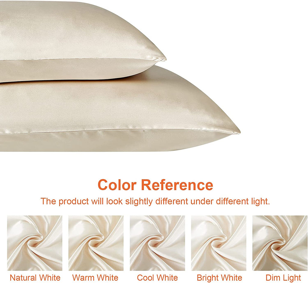 Satin Pillowcase Queen Set of 2, Soft Pillowcases for Hair and Skin Similar to Silk, Beige Pillow Cases 2 Pack with Envelope Closure, 20X30 Inches
