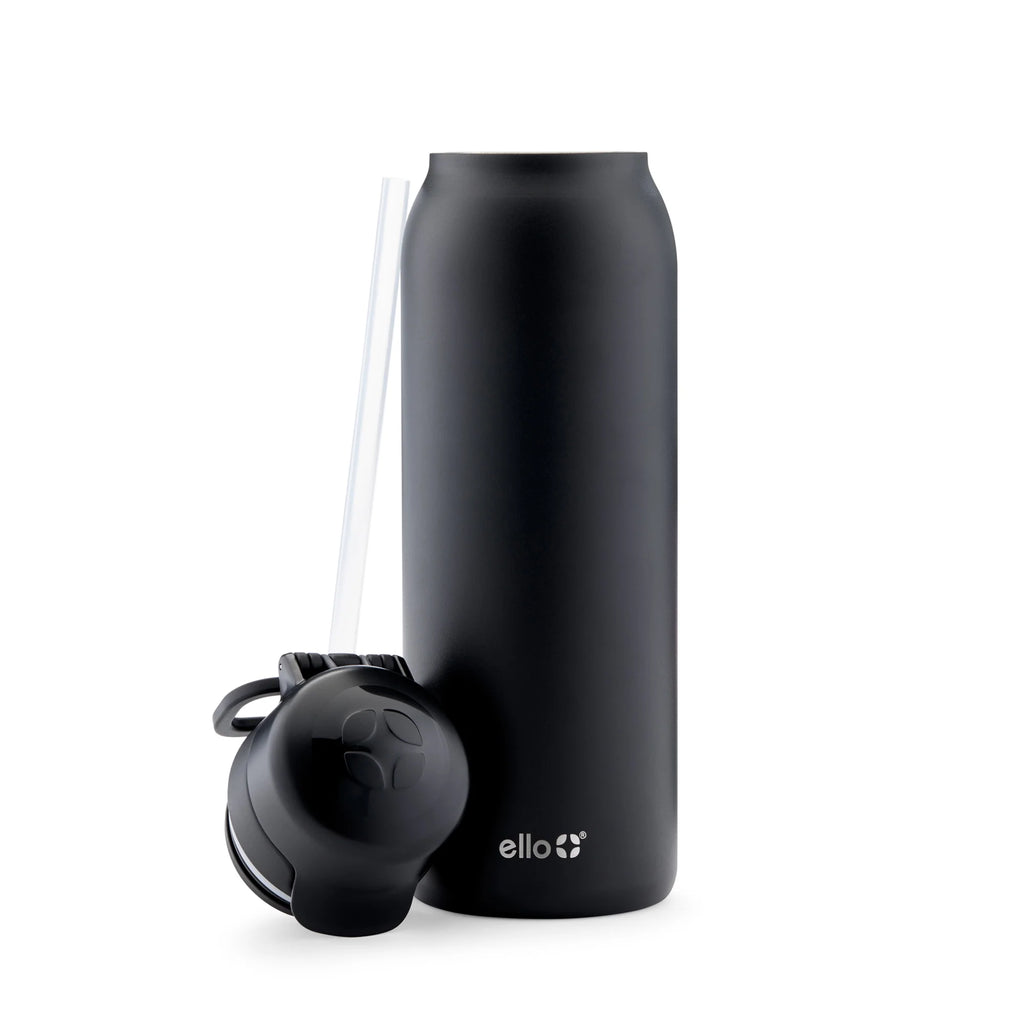 Flip & Fill 32Oz Insulated Stainless Steel Water Bottle, Leak-Proof Straw Lid, Black