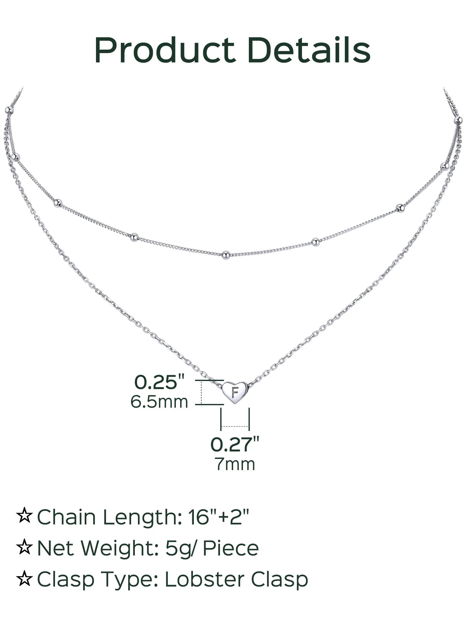 Chicsilver Collares Con Inicial Para Mujer, Collares De Colgante De Corazón De Plata Esterlina, Collar Delicado De Cadena Con Cuentas En Capas Para Uso Diario, Regalo De Joyería Para Mujer