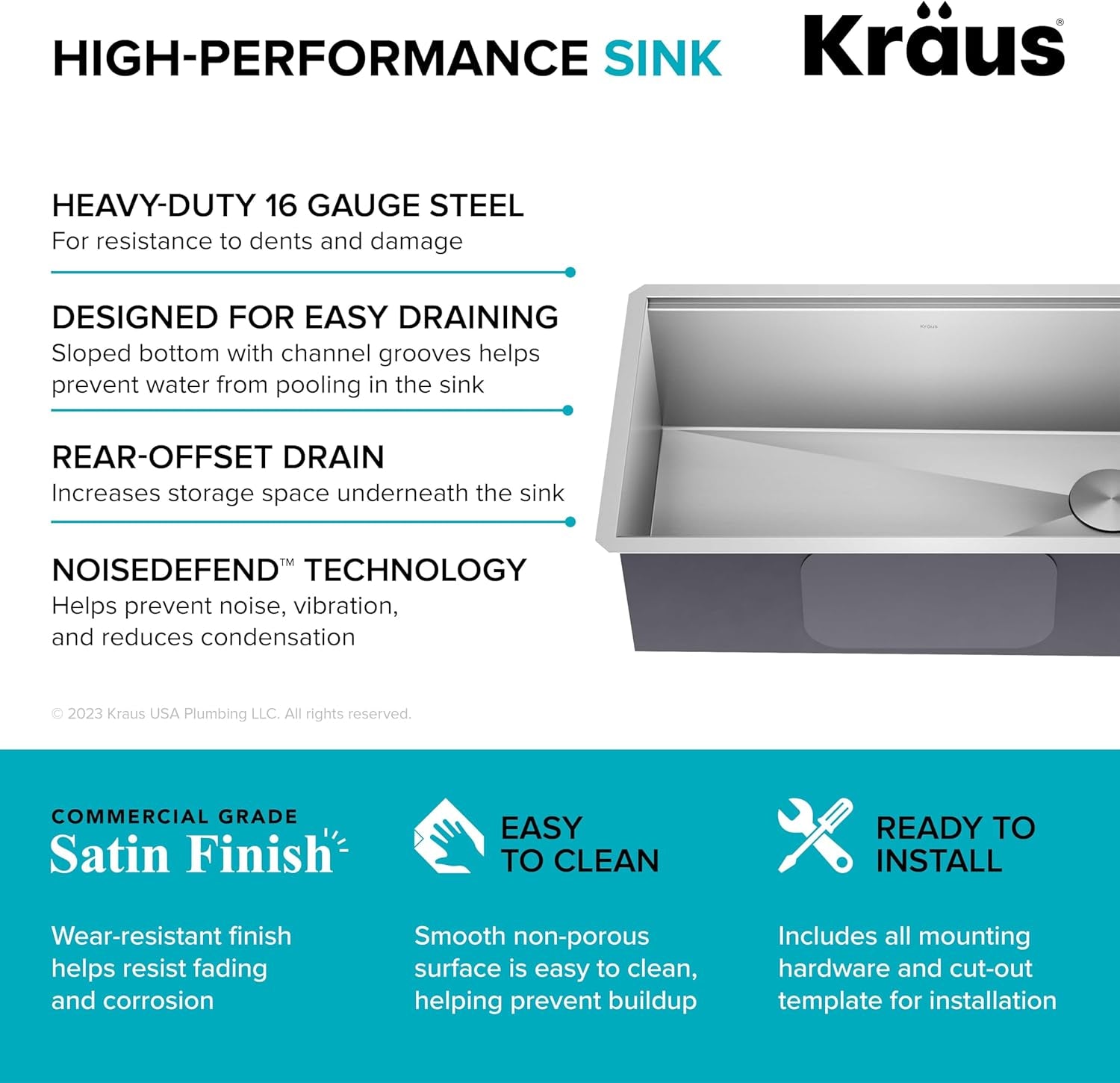 Kore 32-Inch Undermount Workstation 16 Gauge Single Bowl Stainless Steel Kitchen Sink with Accessories, KWU110-32
