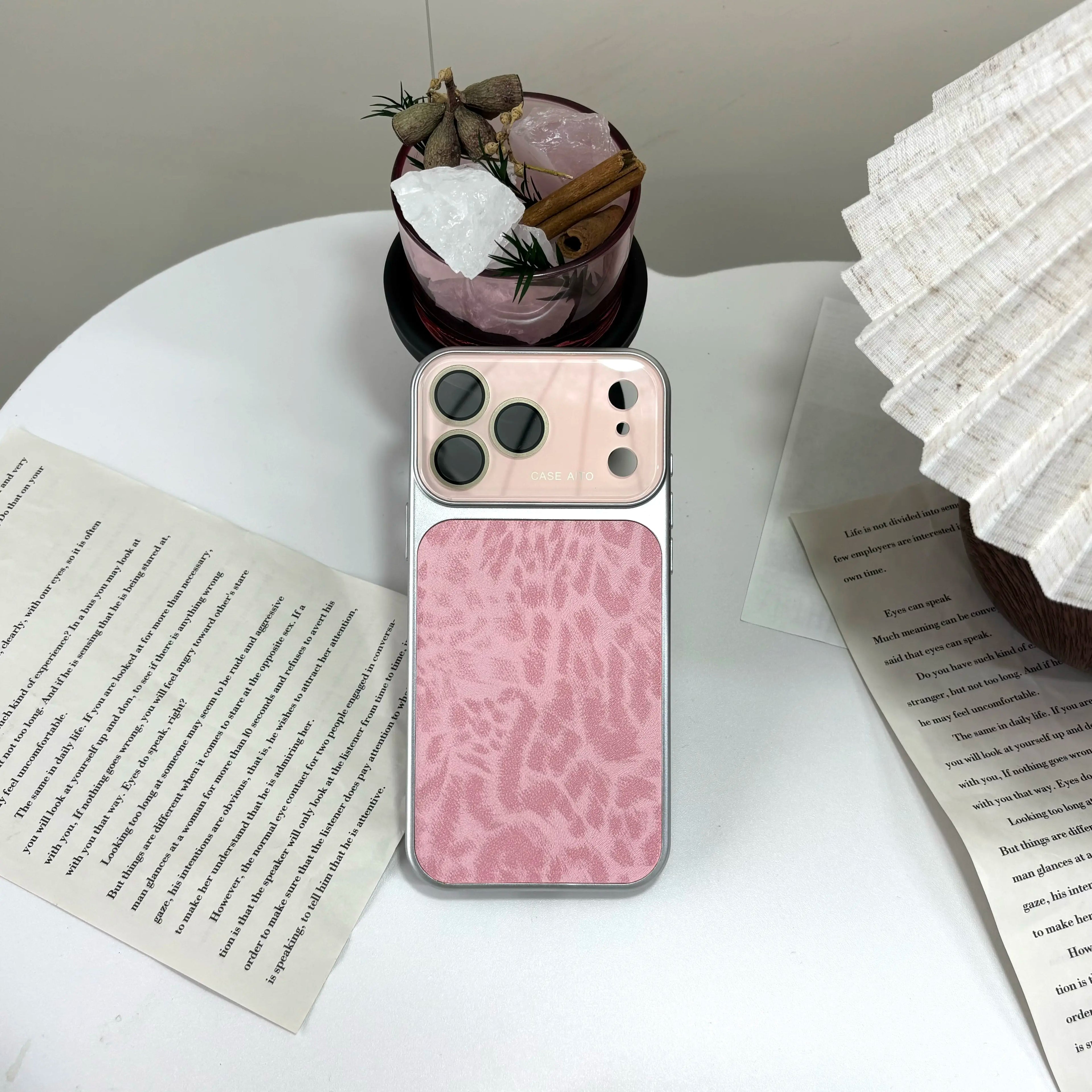 Luxury Leopard Print Large Viewfinder Phonecase for Iphone 17 Pro Max 16 15 14 Pro Max Series, Tpu+Pcdual-Layer Shockproof Protective Cover Withanti-Scratch, Non-Slip & Full Camera Lensprotection, Stylish Orange Faux Suede Texture Outdoorfun