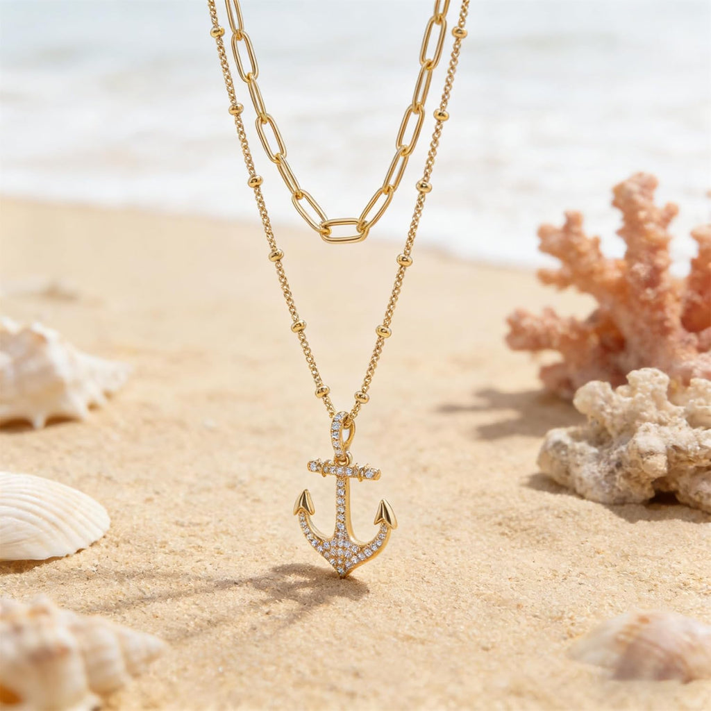 Layered Heart Necklace Pendant Handmade 18K Gold Plated Dainty Gold Choker Arrow Bar Layering Long Necklace for Women