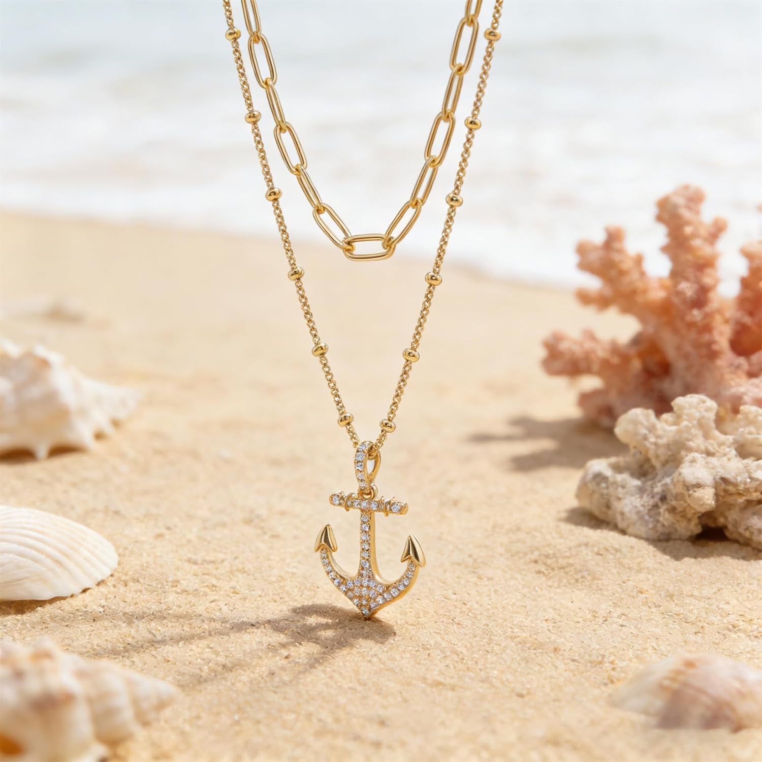 Layered Heart Necklace Pendant Handmade 18K Gold Plated Dainty Gold Choker Arrow Bar Layering Long Necklace for Women