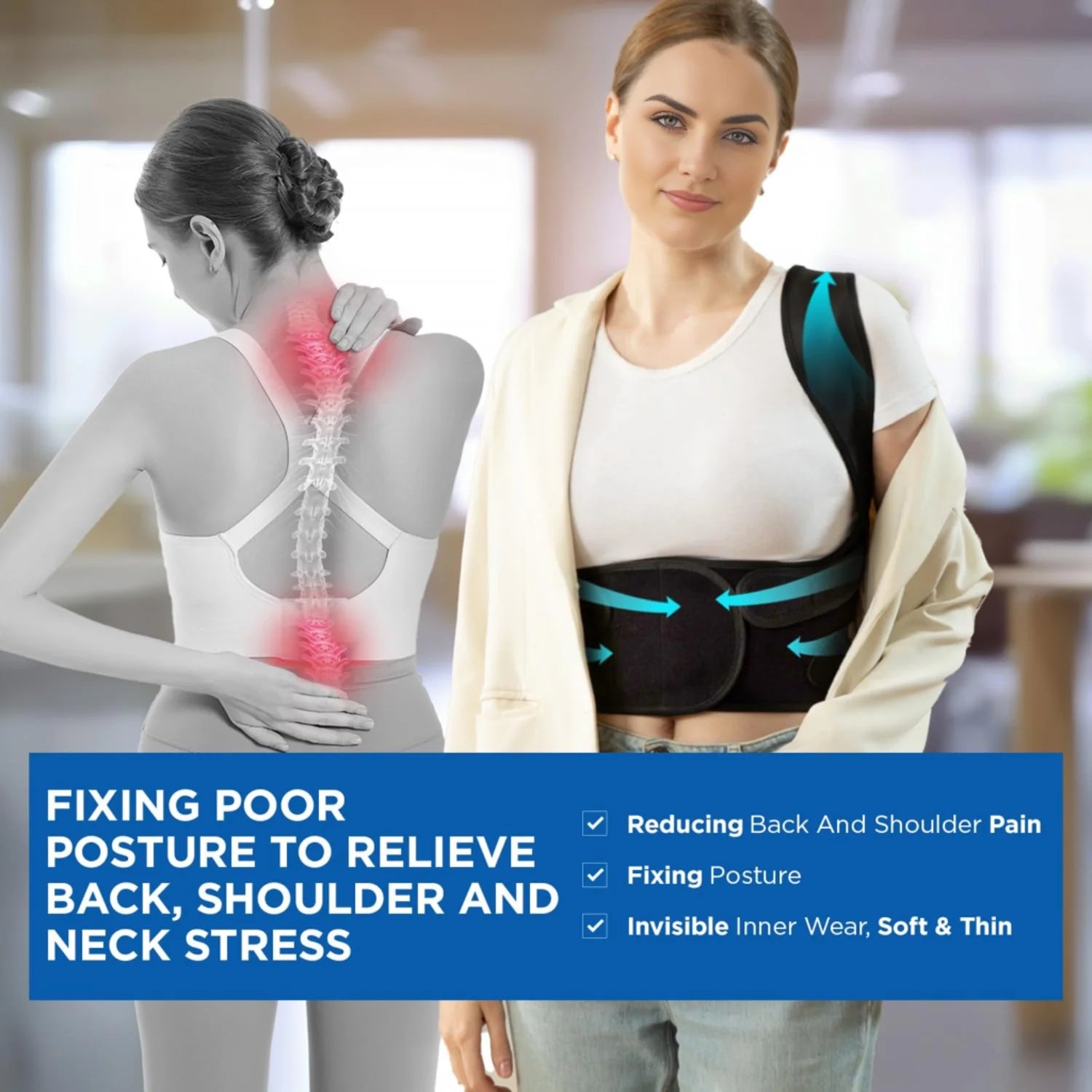 Adjustable Back Brace Posture Corrector for Men and Women, Medium