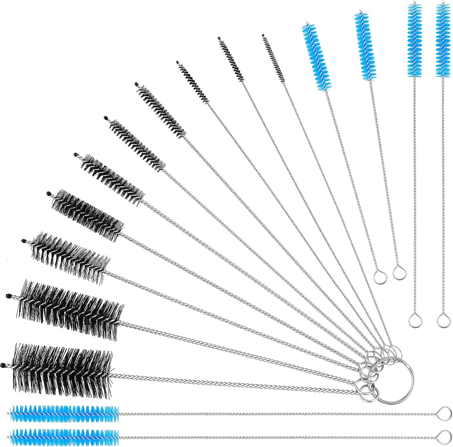 Reusable Straw Cleaning Brushes Bottle Test Tube Long Straw Cleaning Brush Nylon Washing Tool Reusable Bottle Brush in Different Size (Blue-Black,16 Pieces)