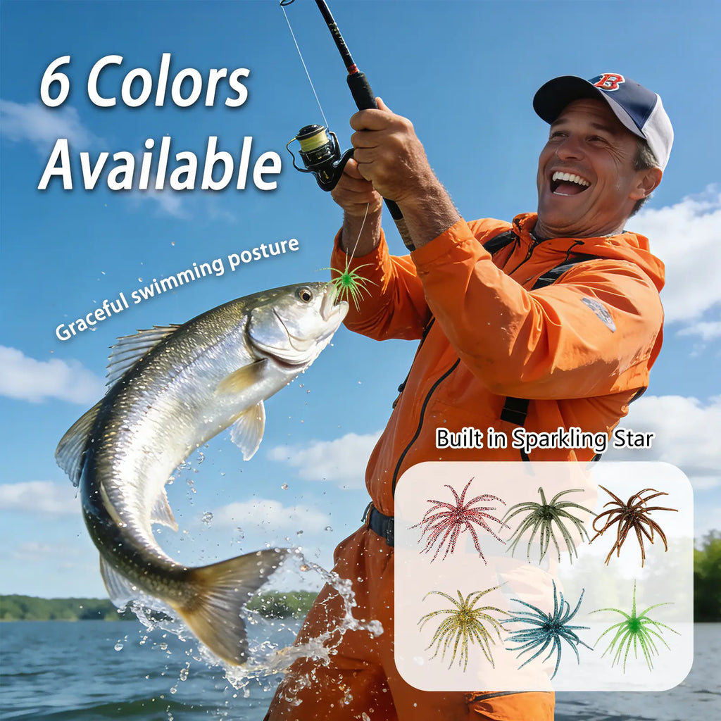 4Pcs Tentacle Creature Soft Fishing Lure Set - Japanese Sea Urchin & Worm Bait for Bass, Snakehead - Slow Sinking Wacky/Neko Rig