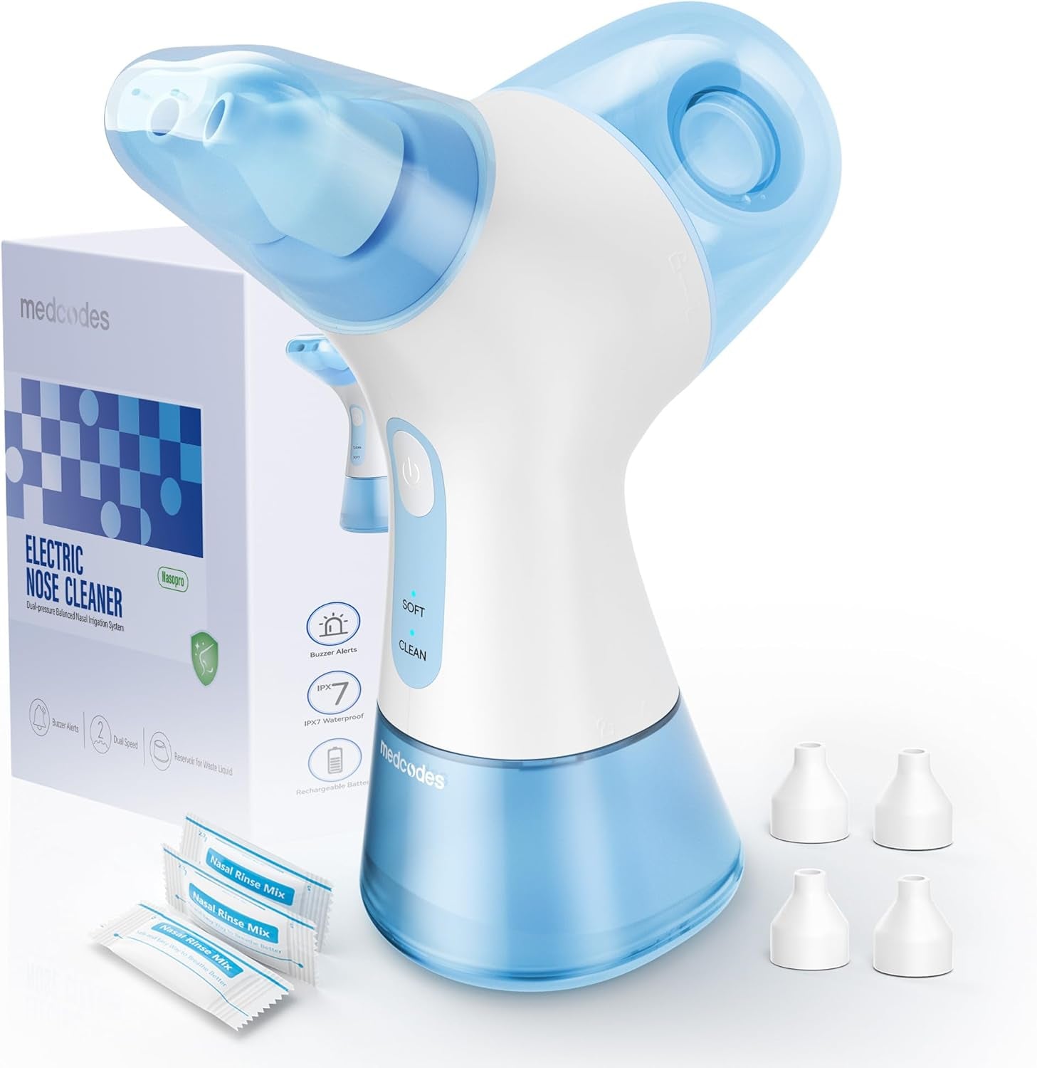 Electric Nasal Irrigation System with Dual Water Tank for Rapid Relief of Nasal Discomfort, Self-Cleaning and Automatic Waste Collection Features, Includes 30 Large Salt Packets