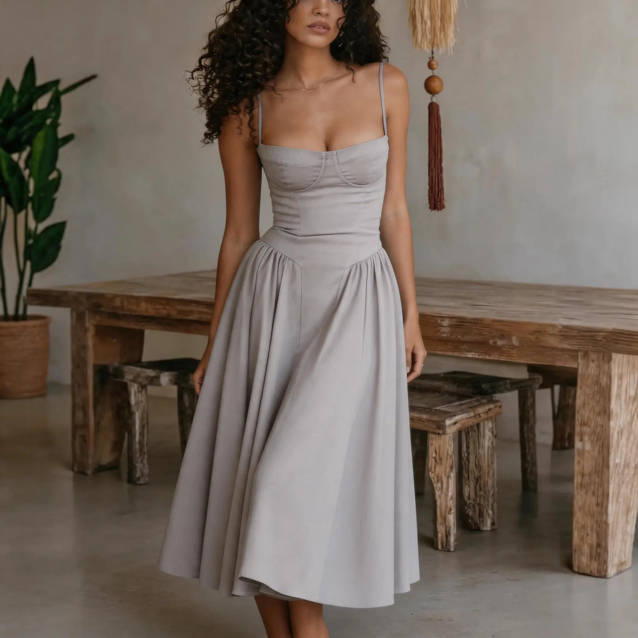 Summer New Dopamine Cute Backless Sleeveless Dress Women’S Backless Summer Dress French Vintage Slim Fit A-Line Dress Date Night Dress, Brunch Outfit, Viral Tiktok Fashion