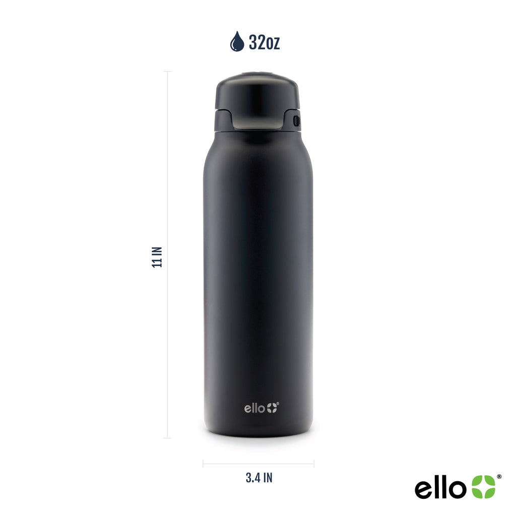 Flip & Fill 32Oz Insulated Stainless Steel Water Bottle, Leak-Proof Straw Lid, Black