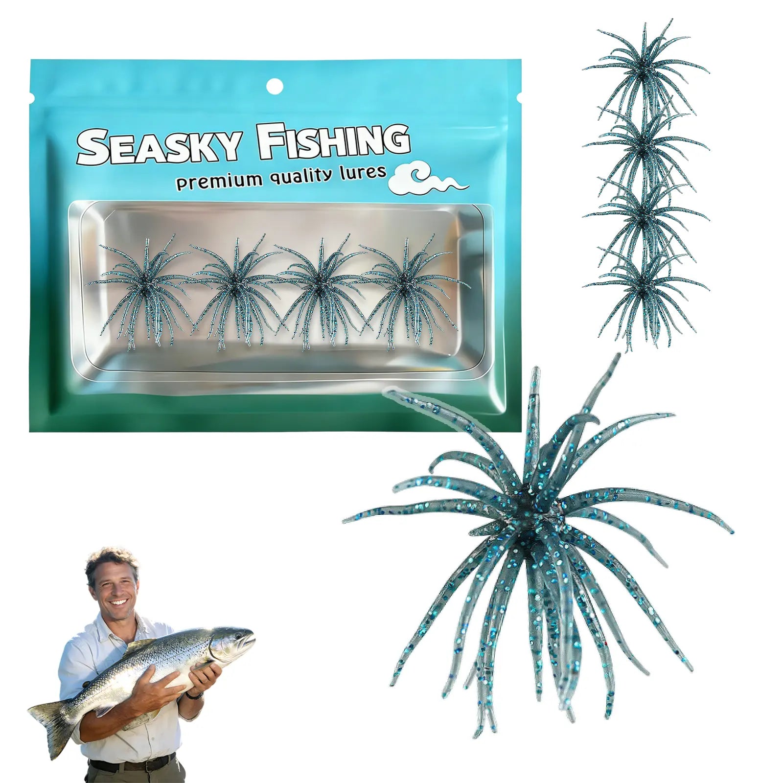 4Pcs Tentacle Creature Soft Fishing Lure Set - Japanese Sea Urchin & Worm Bait for Bass, Snakehead - Slow Sinking Wacky/Neko Rig
