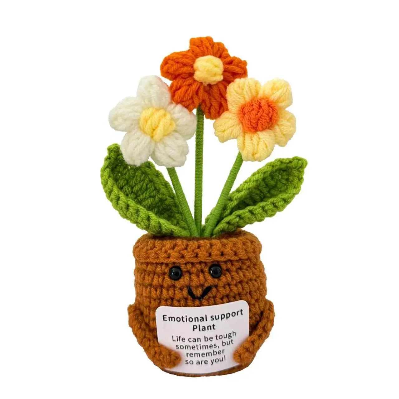 Handmade Crochet Flower Pot - Emotional Support Plant with Heartwarming Message, Decor for Room Decor, Perfect Gift for Loved Ones