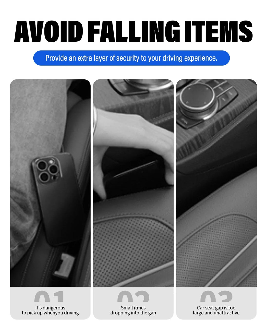 Car Seat Gap Filler, Seat Side Gap Filler with Organizer, 2 In1 Seat Crevice Blocker, Universal Fit Car SUV Truck Fill the Gap between Seat & Console 2 Pack