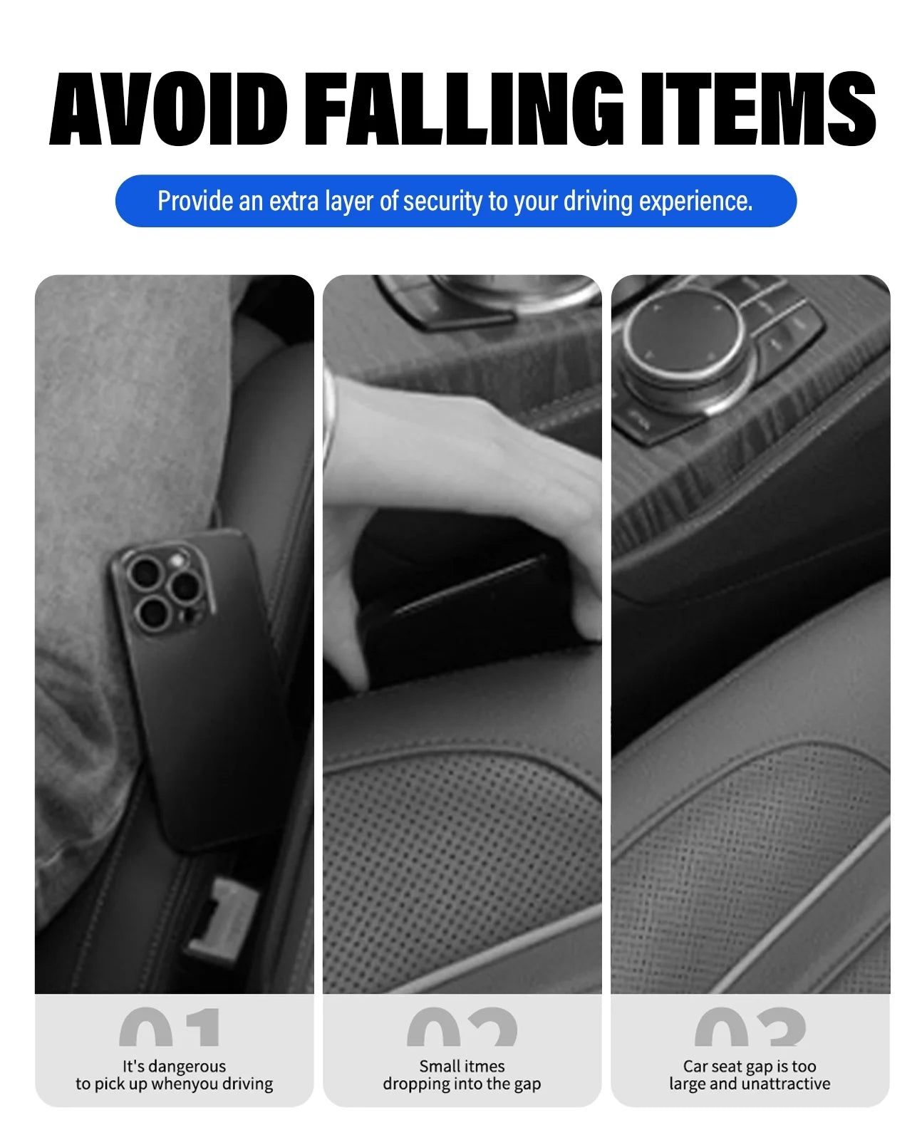 Car Seat Gap Filler, Seat Side Gap Filler with Organizer, 2 In1 Seat Crevice Blocker, Universal Fit Car SUV Truck Fill the Gap between Seat & Console 2 Pack