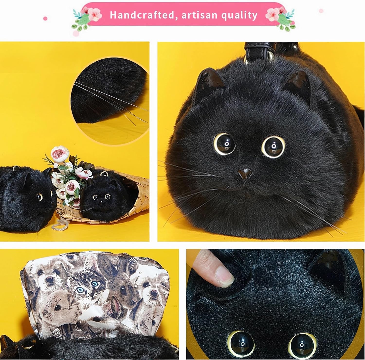 Realistic Cat Shaped Crossbody Handbag for Women - Plush and Puffy Design