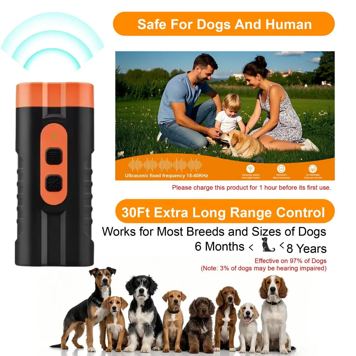 New Upgraded Two Headed Sonic Dog Repeller Ultrasonic Bark Stopper Flashlight 2 in 1 Device Rechargeable Portable Pet Barking Control Tool Must Have Pet Essentials for Dog Walkers Pet Lovers