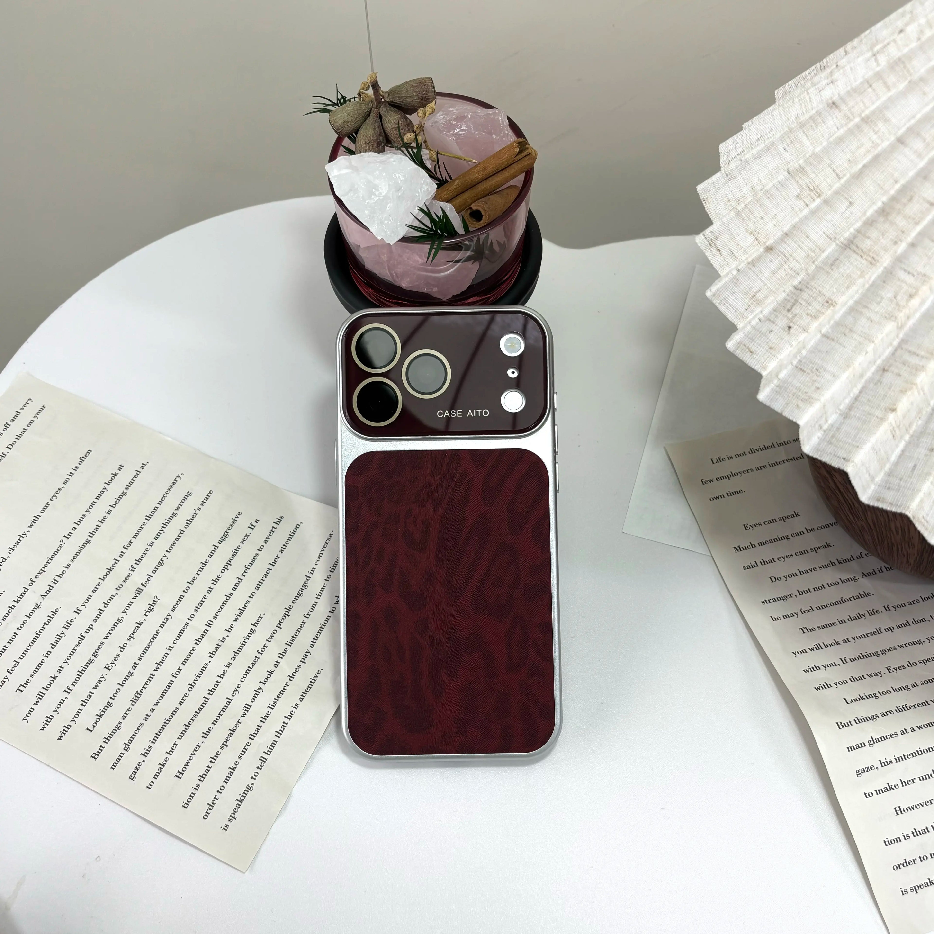 Luxury Leopard Print Large Viewfinder Phonecase for Iphone 17 Pro Max 16 15 14 Pro Max Series, Tpu+Pcdual-Layer Shockproof Protective Cover Withanti-Scratch, Non-Slip & Full Camera Lensprotection, Stylish Orange Faux Suede Texture Outdoorfun