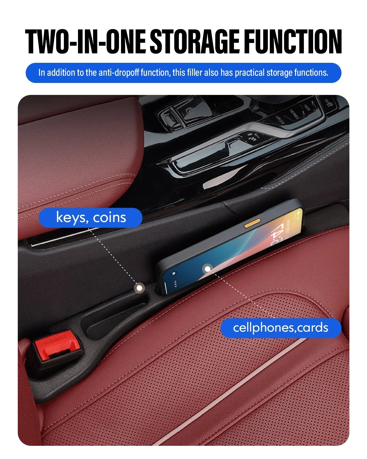 Car Seat Gap Filler, Seat Side Gap Filler with Organizer, 2 In1 Seat Crevice Blocker, Universal Fit Car SUV Truck Fill the Gap between Seat & Console 2 Pack