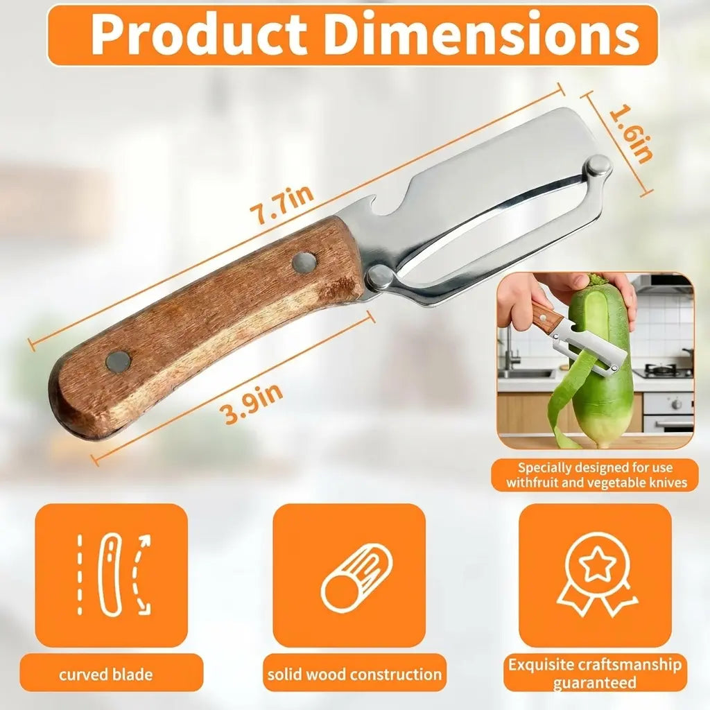 2PCS 2-In-1 Vegetable Peeler with Bottle Opener, Premium Stainless Steel Sharp Blade, Ergonomic Wooden Handle Kitchen Tool for Apple Potato Pumpkin Papaya Carrot Zucchini